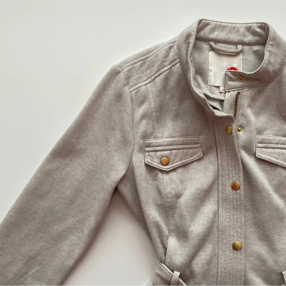 GUESS Tie Winter Jacket Cozy Coat Beige Tan Neutral Size Medium Gold Hardware - Picture 2 of 15